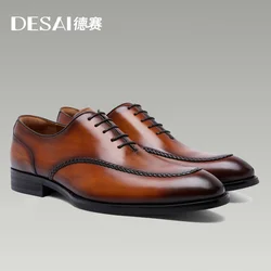 Desai Men's Shoes Genuine Leather British Toe Carved Business Shoes For Men Classic Dress Formal Wedding Gifts