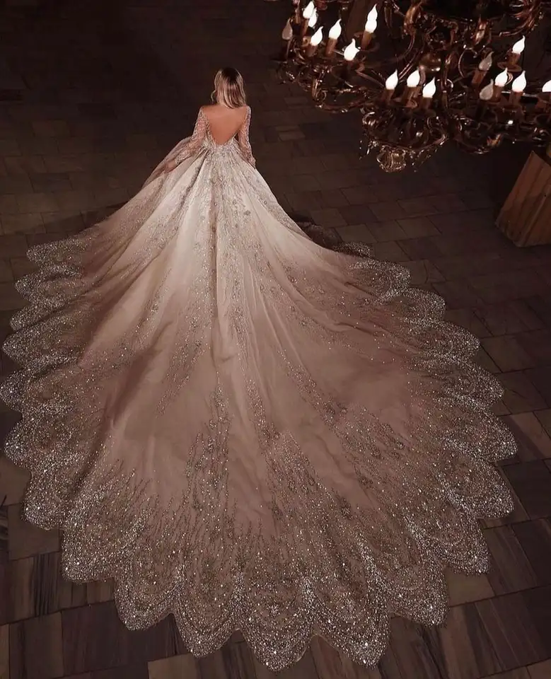 Ball Gown Luxury Wedding Dresses High Neck Long Sleeve Vestido De Novia Embroidery 3D Flowers Robe De Mariee