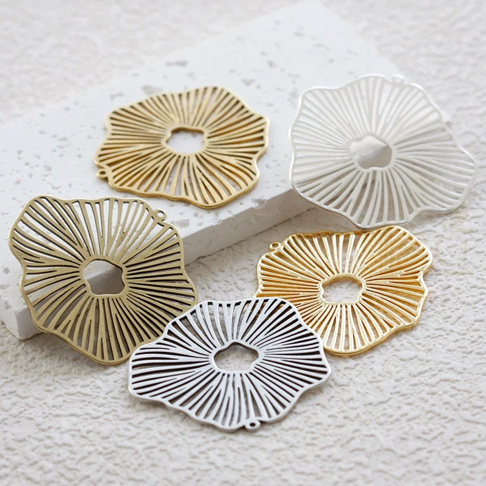 DIY Supply-One Piece Laser Cut Solid Raw Brass Charm - Flower 36.5x35.4mm (4905C-6)