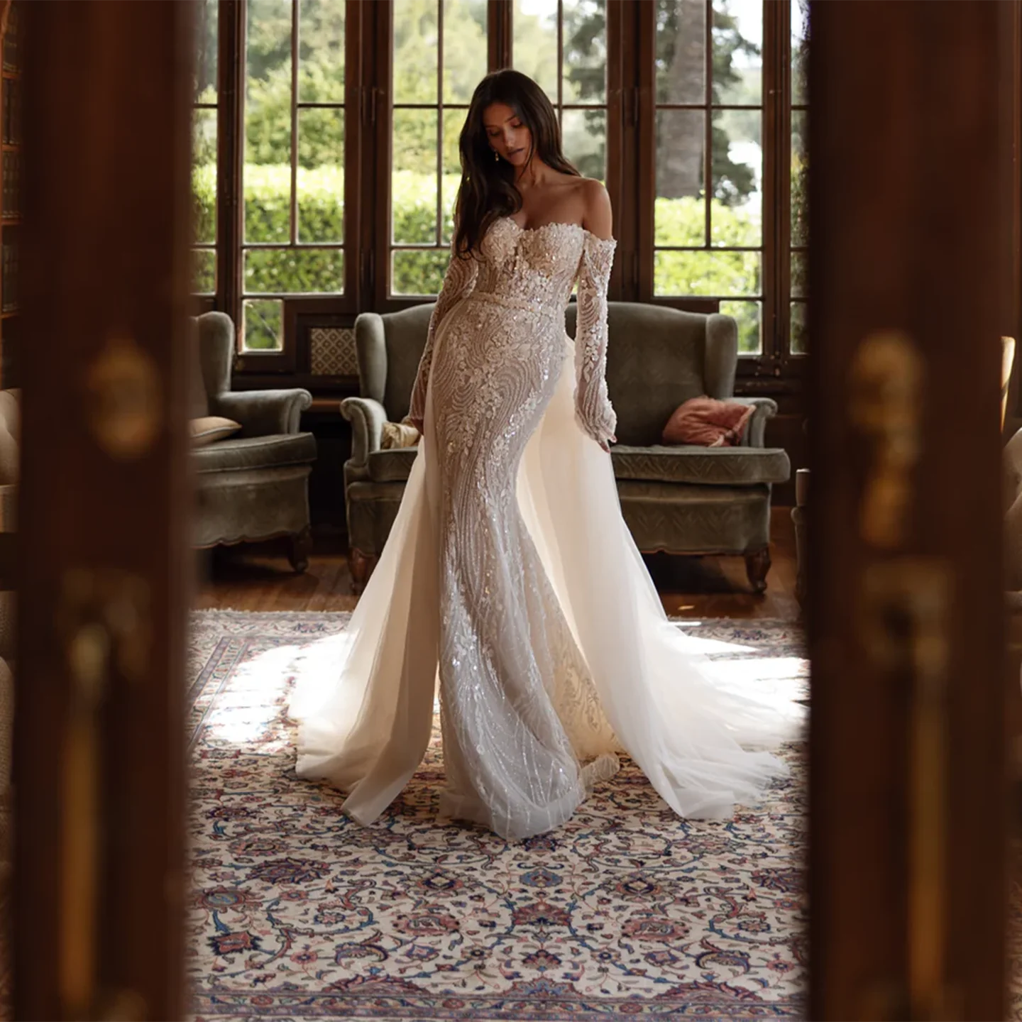 

Sharon Said Vintage Tulle Sweetheart Mermaid Wedding Dress for Women Sexy Corset Long Sleeve Bridal Gowns SW429 Customized