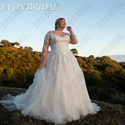 EVON BRIDAL Elegant Wedding Dress Long Sleeve A-Line Tulle Bride Gowns Plus Size Illusion Applique vestidos de novia Customized