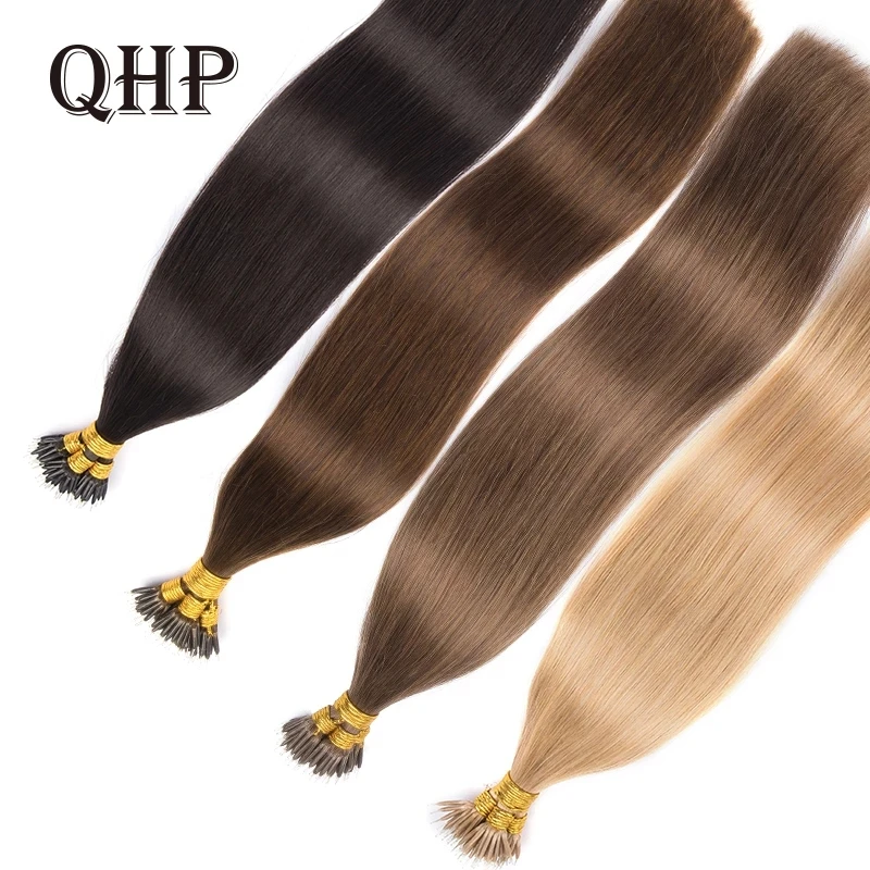 QHP Nano Ringe Micro Perlen 100% Menschliches Haar Extensions Remy Haar Braun Blonde Reine Farbe 50Strands Micro Link Haar extensions