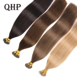 QHP-extensiones de cabello humano 100%, microcuentas, Nano anillos, cabello Remy, Color marrón, Rubio puro, 50 hebras