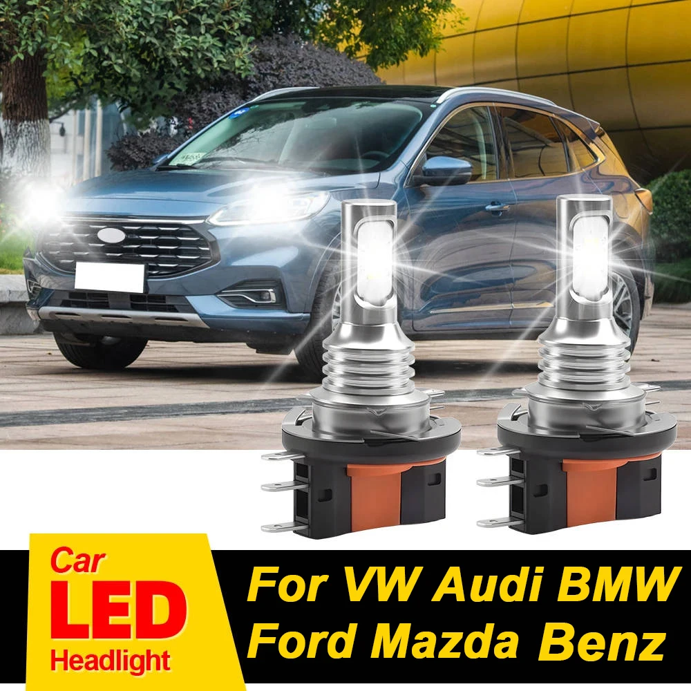 

2PCS H15 LED Headlight Bulbs Canbus 200W High Beam Day Driving Running Light DRL 6000K For For VW Audi BMW Ford Mazda Benz