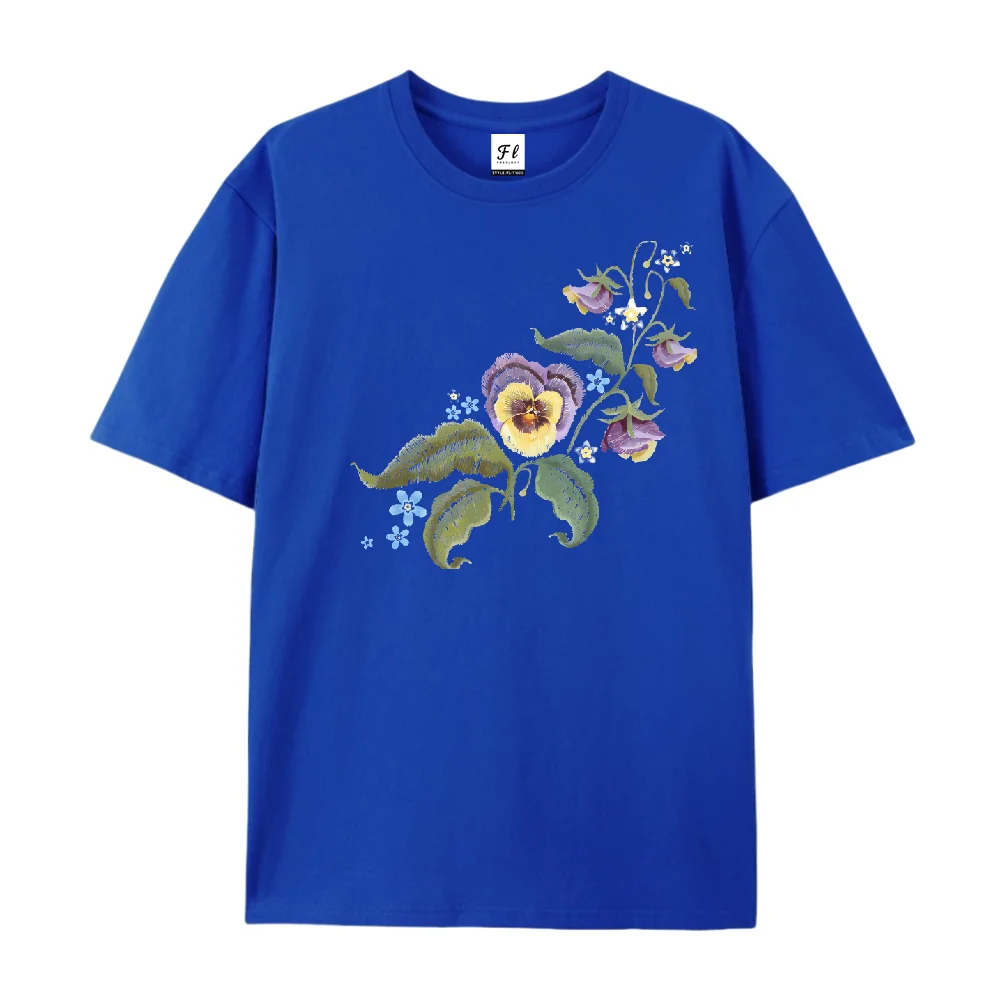 

Вышивальный элемент, серия с принтом вышивки, сердце, цветок, этнический стиль, простая повседневная летняя рубашка из чистого хлопка с короткими рукавами