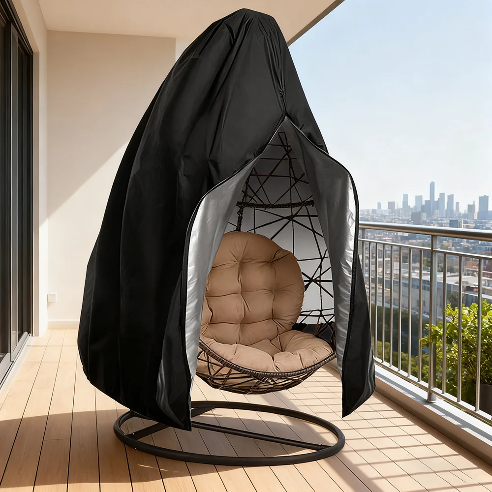 Image of 210D Garden Egg Chair Cover, Egg-förmiger Schaukelstuhlbezug aus Korbgeflecht, wasserdicht, UV-beständig, langlebiger Outdoor-Stuhlbezug