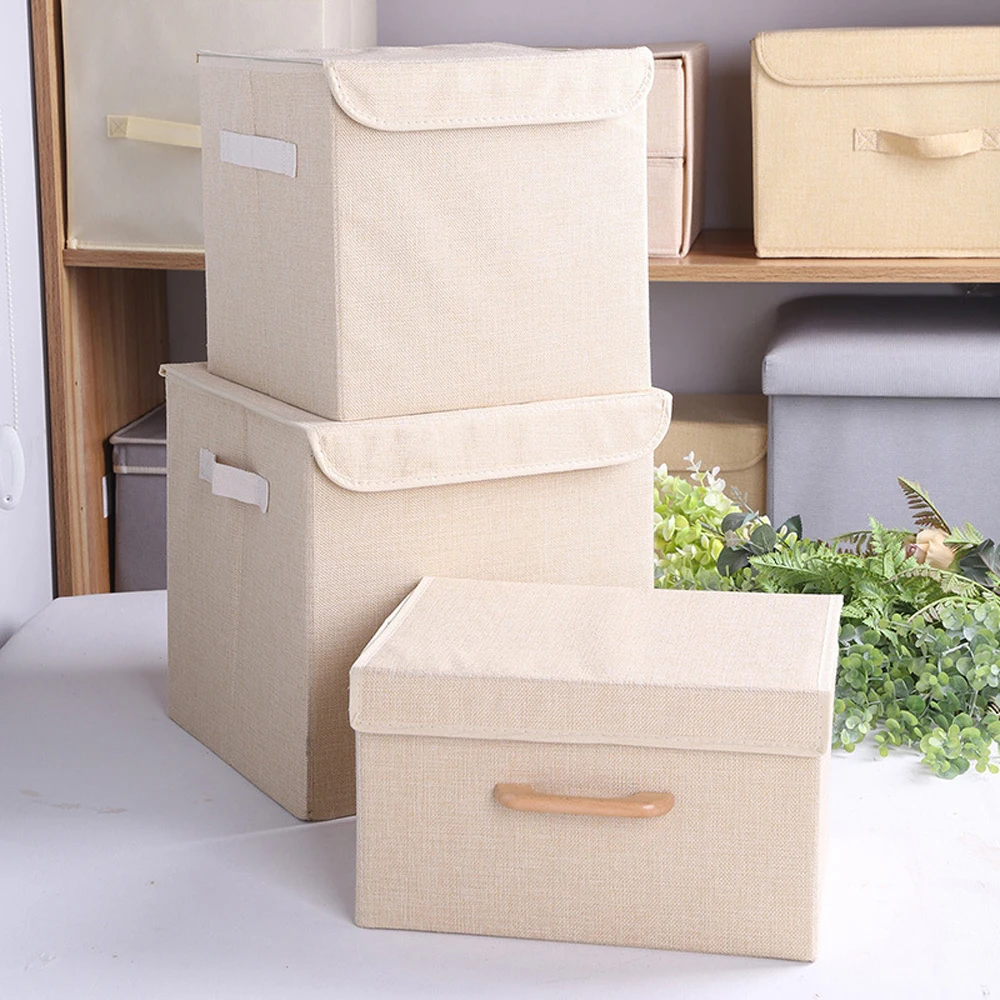 Wooden Handle Hemp Texture Storage Box Toys Snacks Drawer Style Miscellaneous Storage Box Book Organization Box