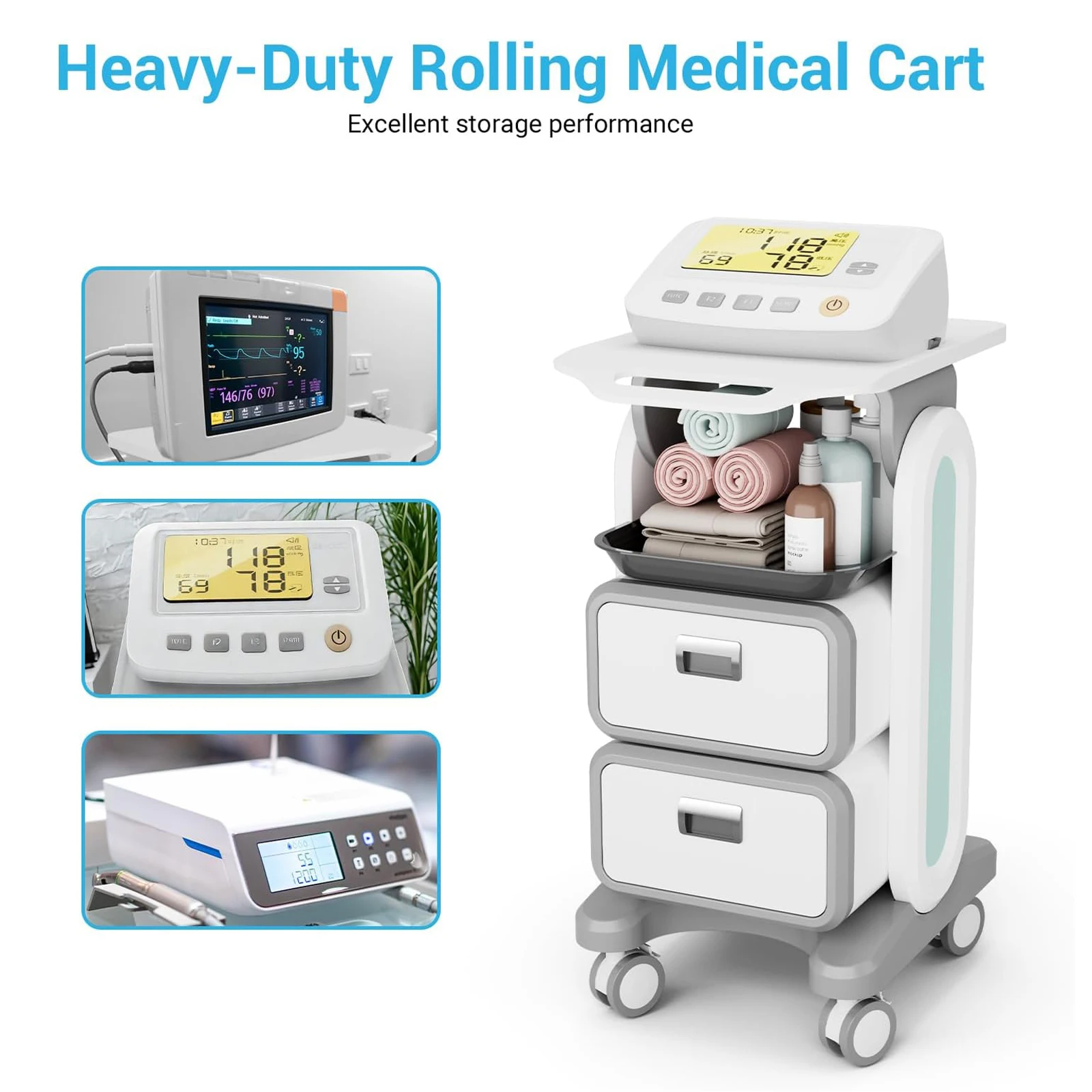Mobile Medical Trolley Cart 130 Lbs Load Portable Professional Cart for Ultrasound Imaging Scanner Vehicle Beauty Storage Cart