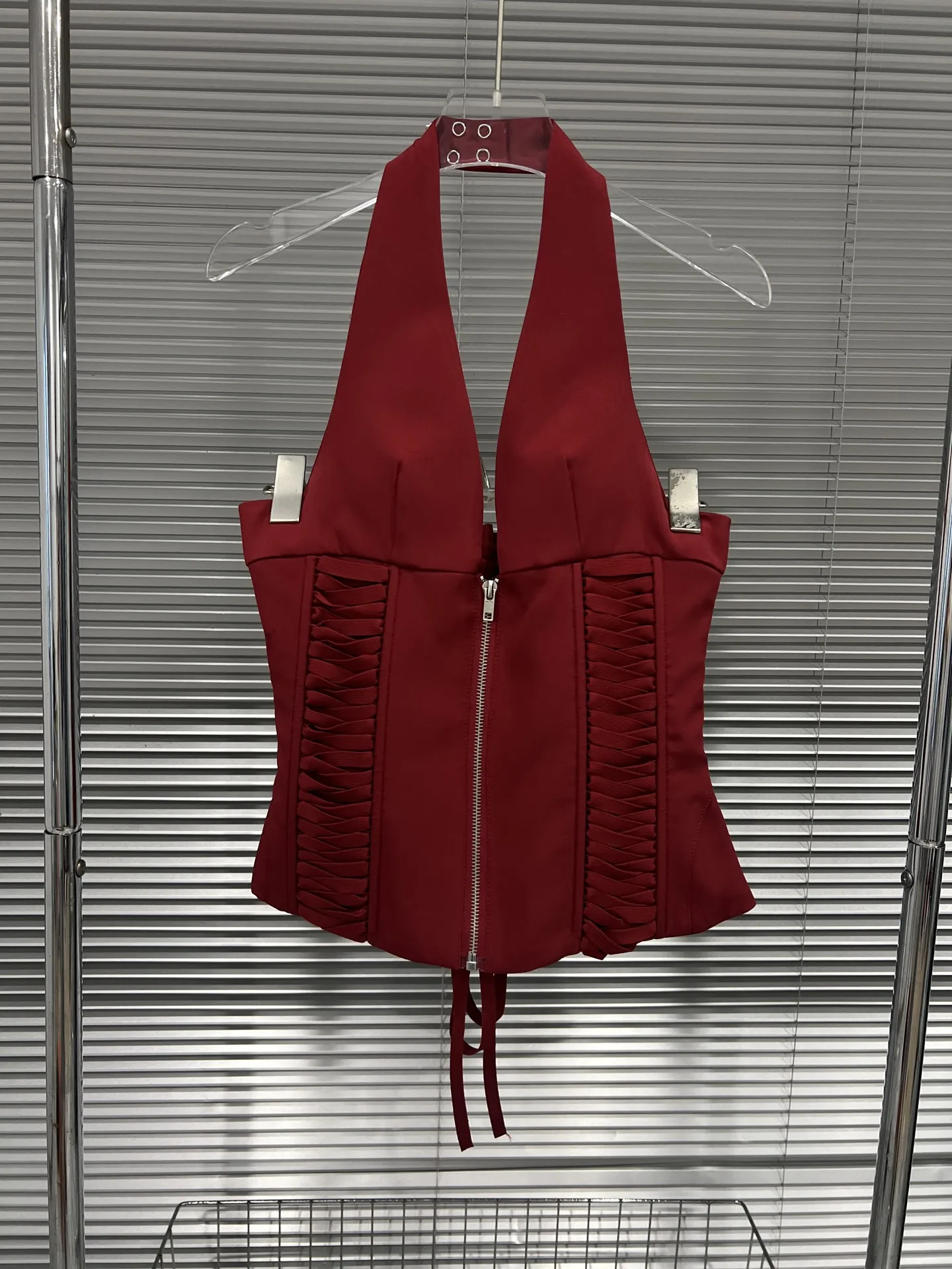 

High quality spring and summer women's waist tied vest SU282