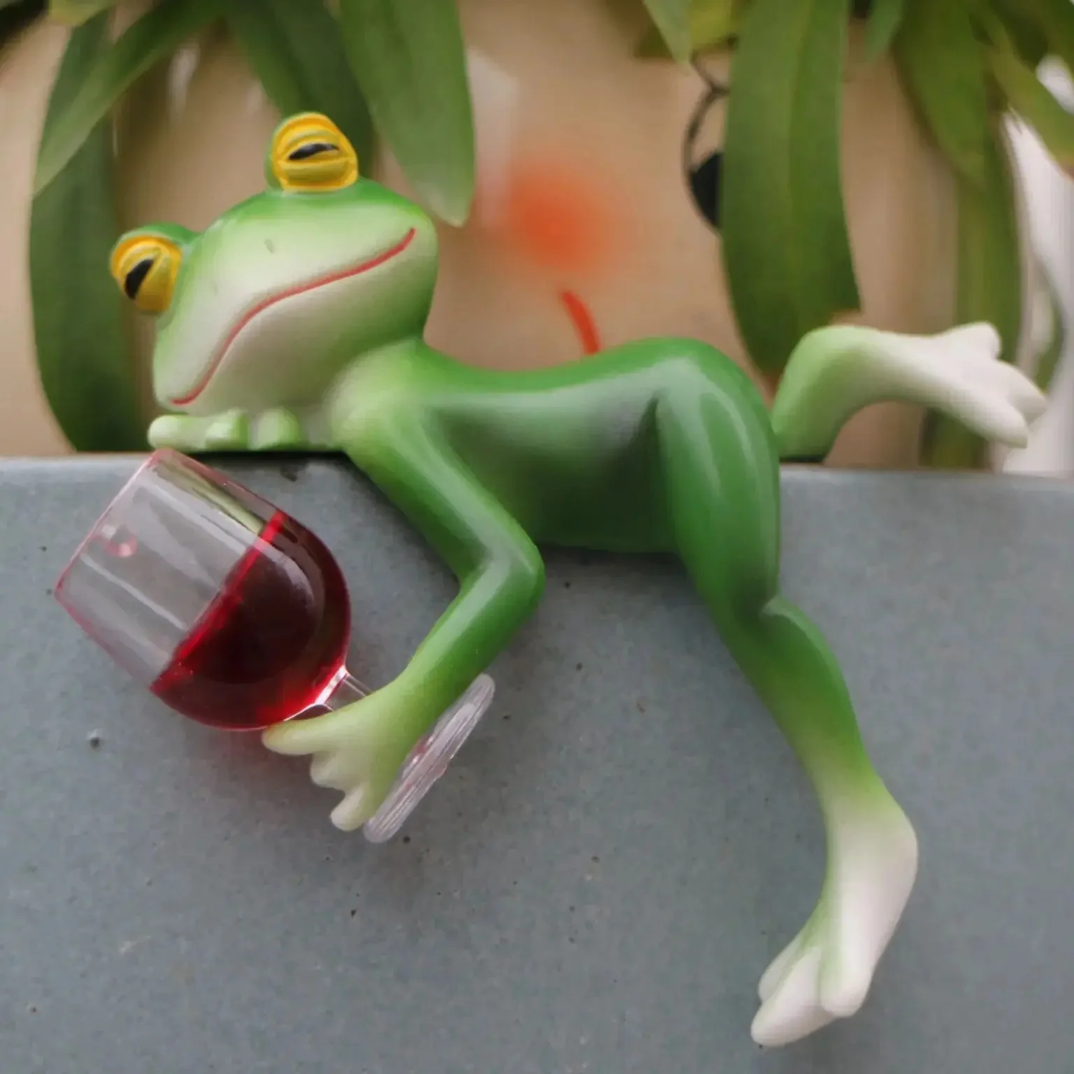 NONE 1 morceau d'intérêtus tentures de grenouille verte et de verre à vin, décoration intérieure et extérieure complète adaptée au jardin, aux aquariums, aux étangs, aux Pots de fleurs et au jardin sur le 3