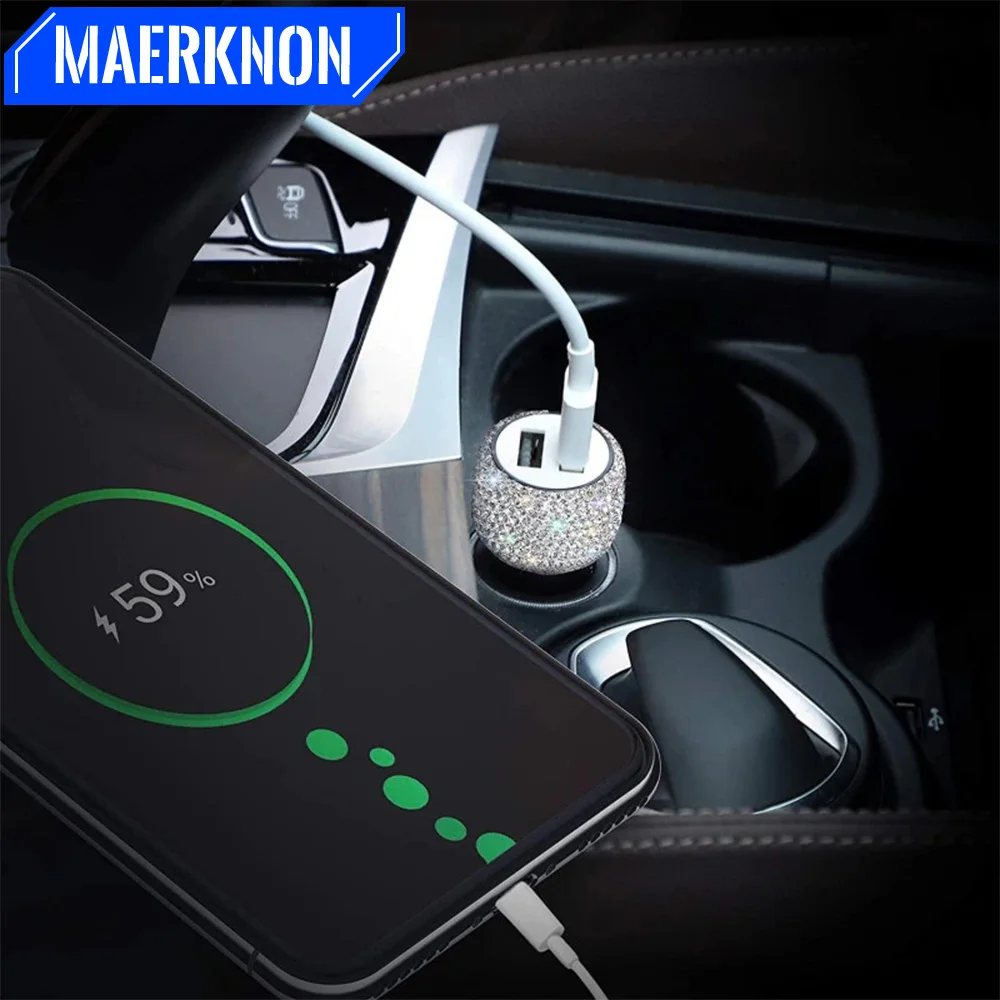 

Diamond Car Charger 2 USB Ports 2.4A Fast Charging For iPhone Samsung Xiaomi Car charger conversion usb plug car fast charging