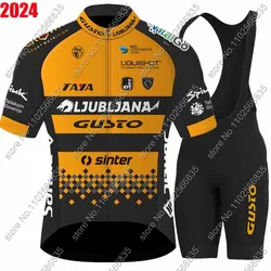 Ljubljana Gusto Team 2024 Cycling Set Men Short Sleeve Slovenia Clothing Orange Road Bike Shirts Suit Bicycle Bib Shorts MTB