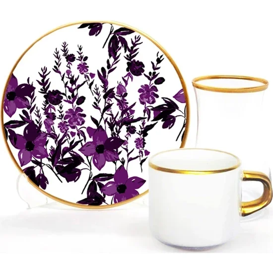 

Toygar Damla Asena Tea Coffee Set 6 Pieces Purple Flowers