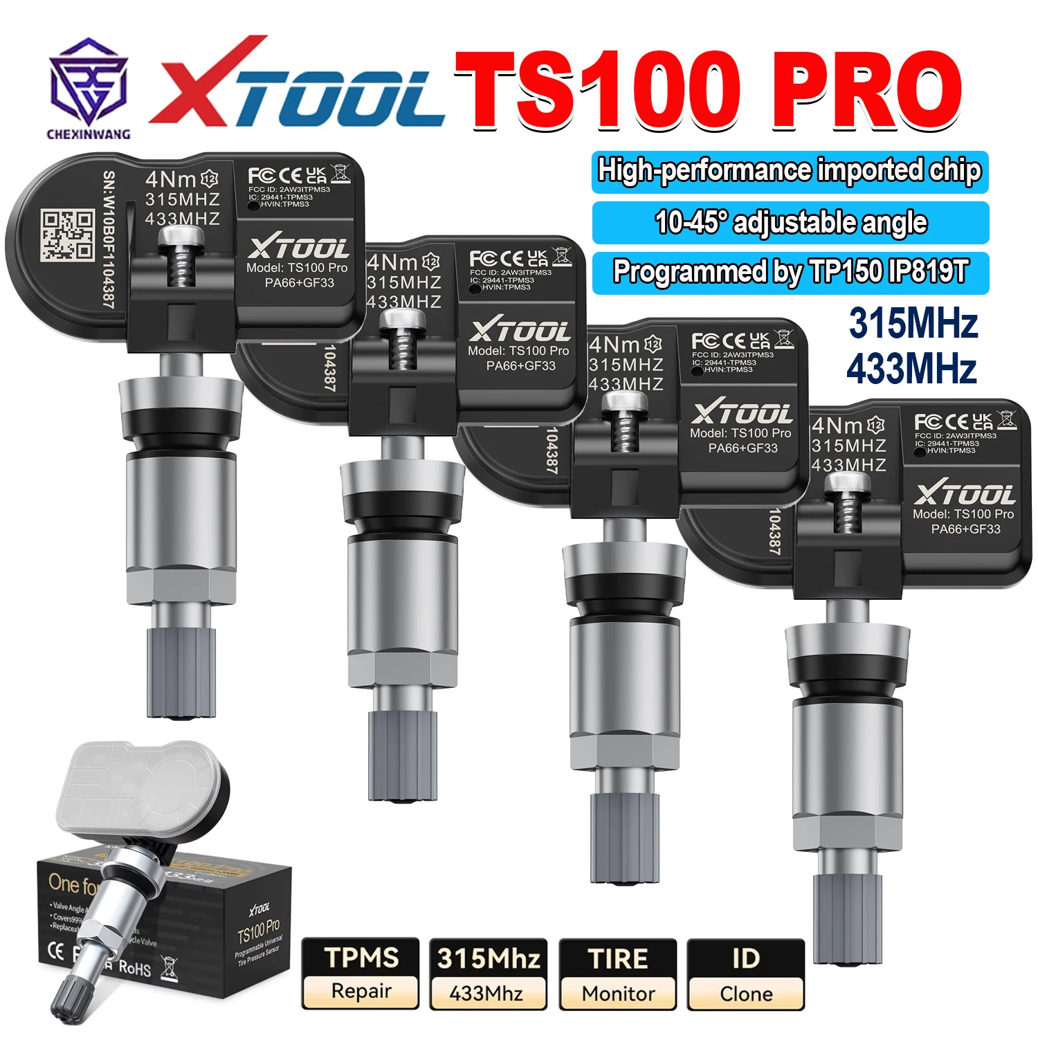 

Новый датчик TPMS XTOOL TS100 PRO 315 МГц 433 МГц, инструмент для ремонта автомобильных шин, прибор для тестирования и программирования датчиков давления в шинах TS100PRO