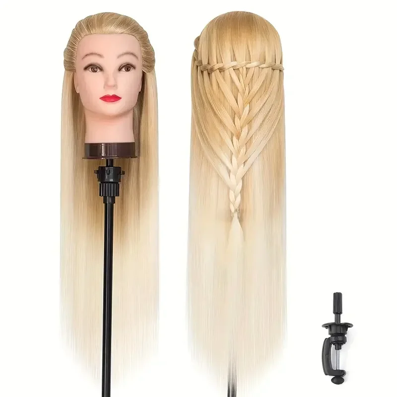 Mannequin hoofdmodel met lang synthetisch haar, oefenpop hoofd styling kapper trainingshoofd, poppenhoofd voor vlechtpraktijk - afbeelding 2