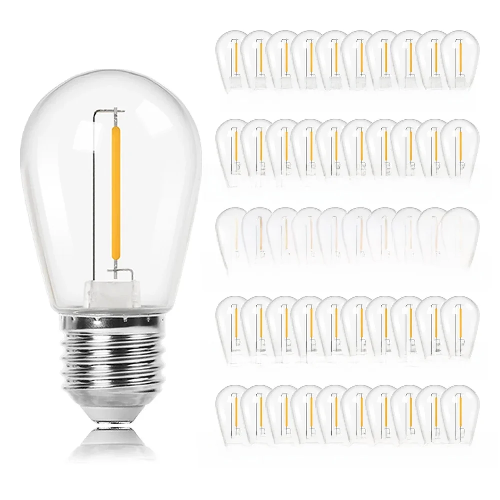 S14 1W LED-snaarlampen gelijk aan 11W E27-basis Vintage Edison Plastic Waterdicht Buiten Vervang lamp Feest Bruiloft Decor - afbeelding 2