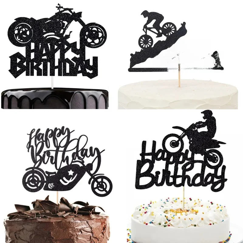 AliExpress UK jeyomerry Motorcycle Cake Topper Kids Man Boys Happy Birthday Black Bicycle Cupcake Toppers Wedding Decoration Party Baking Supplies DIY