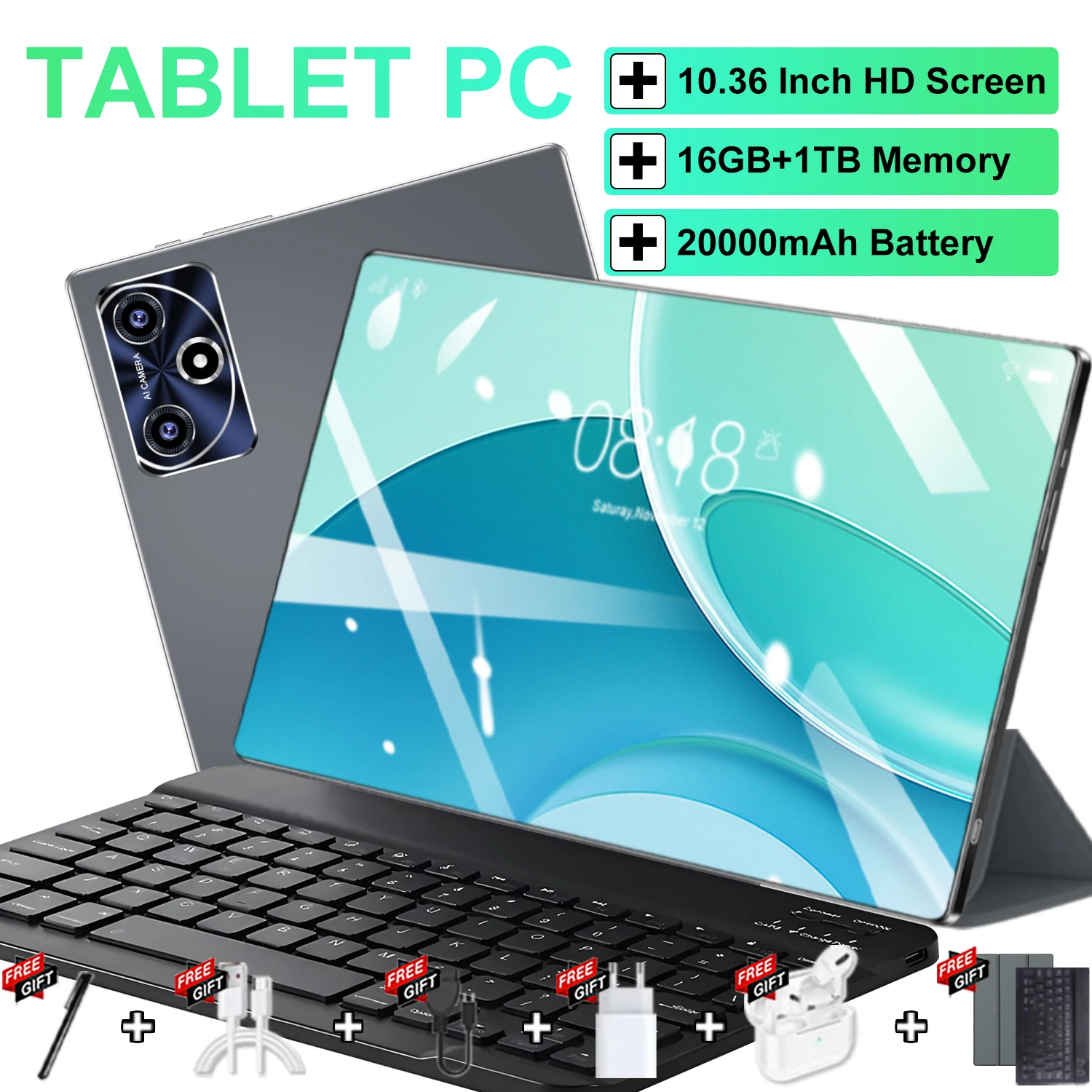 Tablette originale 5G Pad 20000mAh16GB Ram 1TB Rom 10.36 pouces Android 13.0 Bluetooth 14 cœurs WIFI GPS HD avec clavier