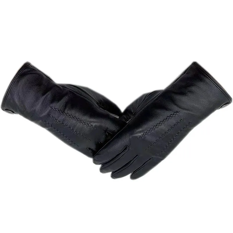 

Winter men's genuine leather gloves wrist guards fashionable new genuine sheepskin leather gloves wool lining machine sewn warm