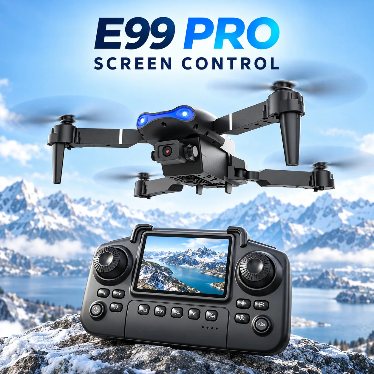 E99 Promax Foldable Drone with Built-In Screen Remote Controller, Optical Flow Positioning, Stable Hover, 360° Flip, One-Key Takeoff and Landing, 2.4G Control, Dual Battery RC Quadcopter for Beginners