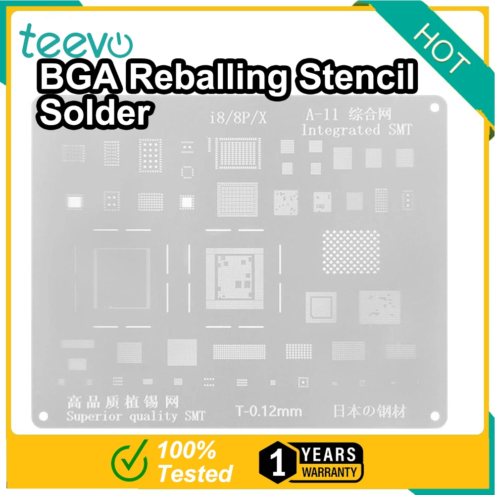 Teevo Kaisi 0.12mm BGA Reballing Stencil Solder Template for iPhone IC CPU (A-11) | 8/8P/X