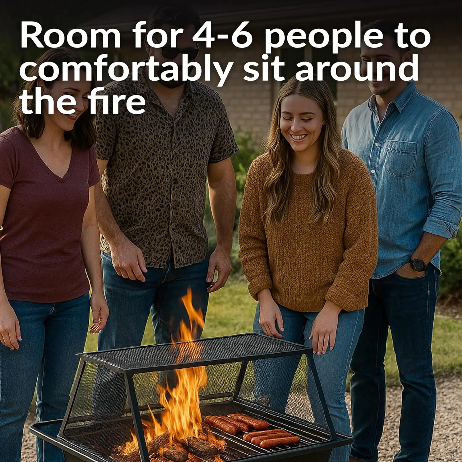 Northland Rectangle Fire Pit with Grill, Heavy Duty Steel, 36