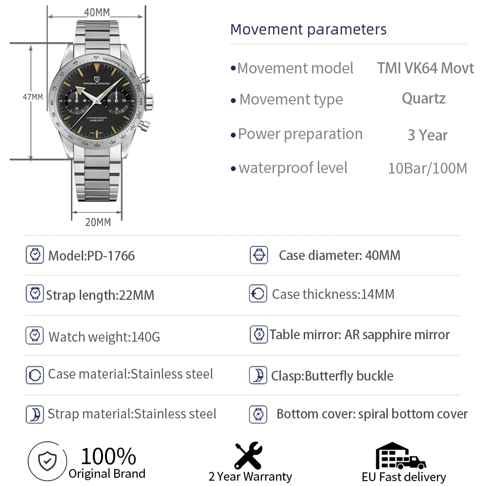 PAGANI DESIGNS 2023 New Speed 1957 Moon Men's Watch Luxury Quartz WatchMen Retro Chronograph AR Sapphire glass 100M Waterproof