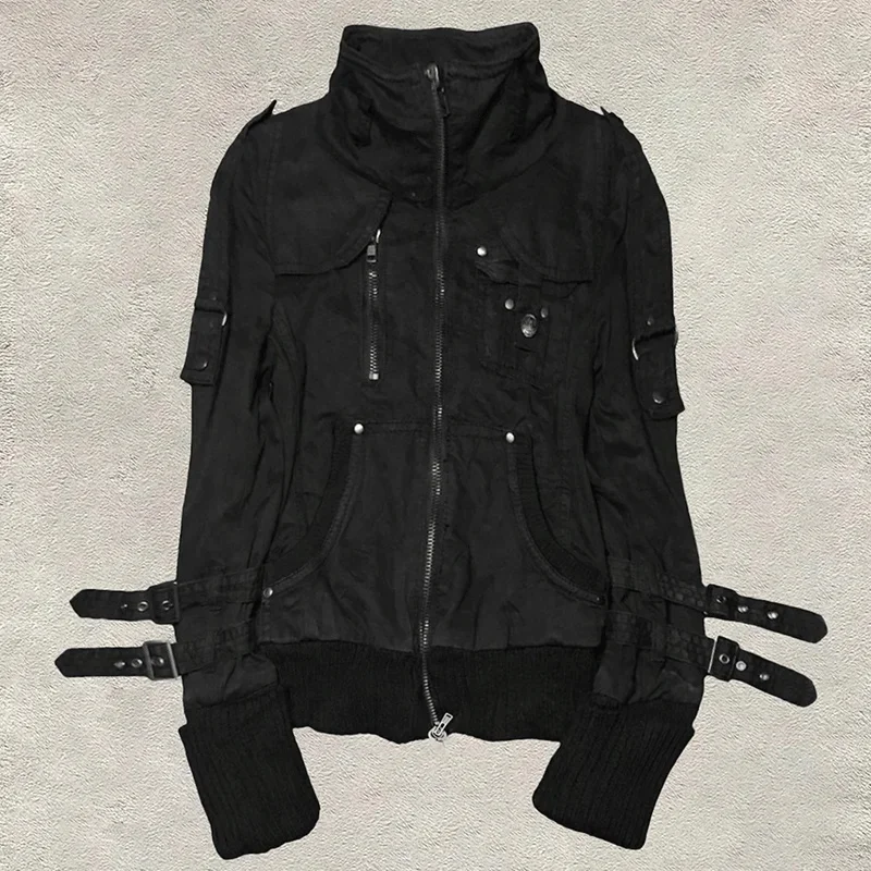 Goth Bluzy Y2k Odzież 2000s Vintage Kobiety Punk Zamek błyskawiczny Zimowe bluzy z kapturem Koreańska odzież uliczna Harajuku Bluzy Dziewczyna Słodka bluza z kapturem — zdjęcie 2
