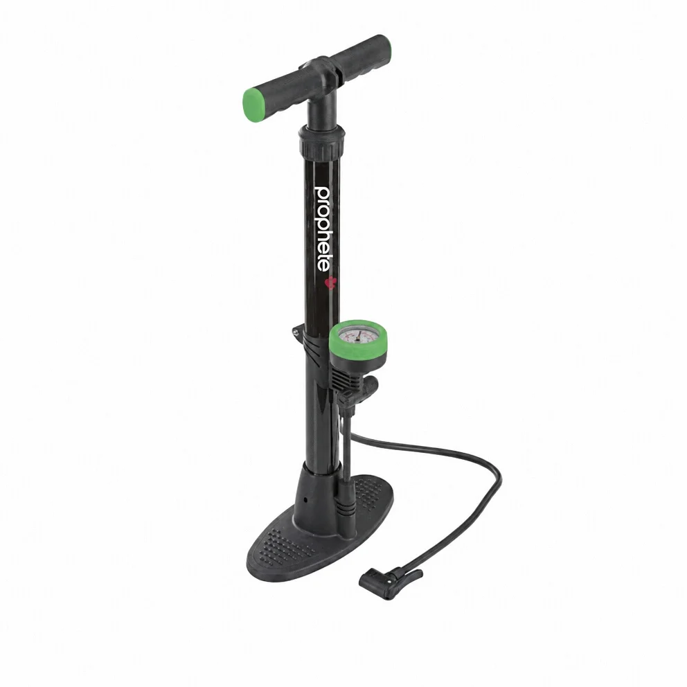 Prophete Fahrradpumpe, Standluftpumpe mit Duo-Klemmhebelstecker, max. Pumpdruck 6 bar, ergonomischer Griff, mit Manometer, Metallgehäuse, Länge 560 mm