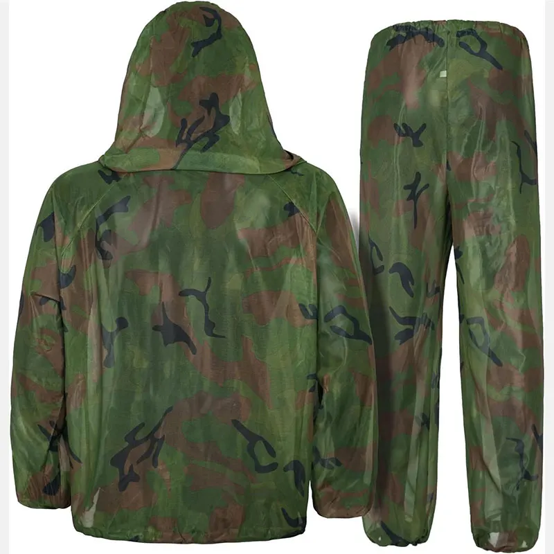 Woodland Camouflage Anti-mosquito Beekeeping Suit Camping Disguise Beekeeper Mesh Hood Hunting Ghillie Suits Fishing Clothes