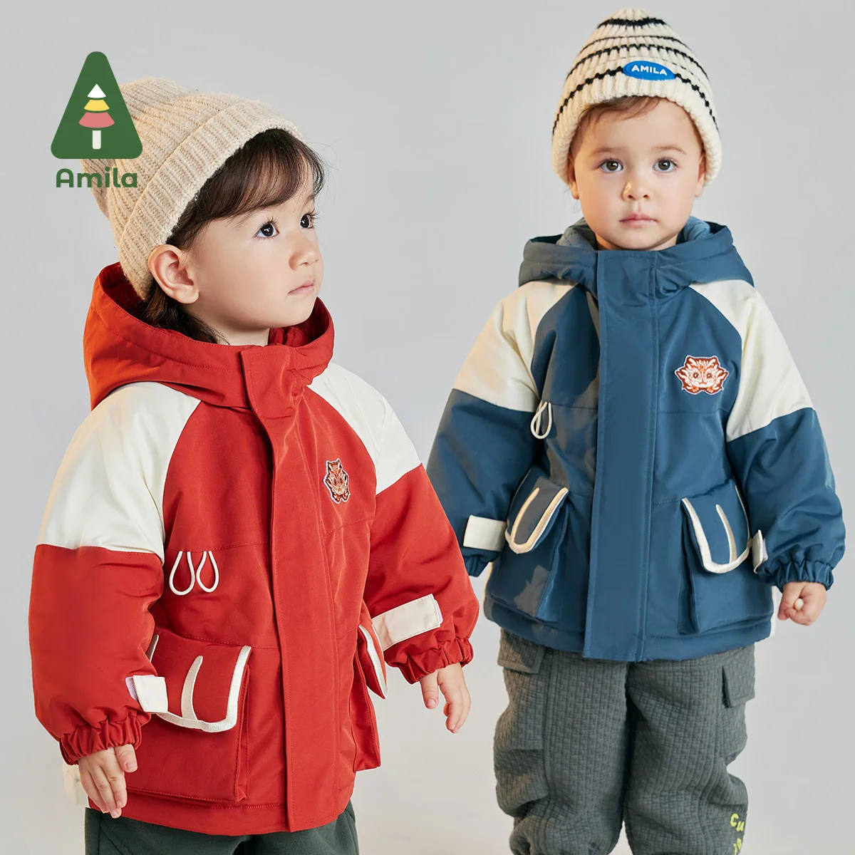 

Amila Baby Children Coat 2024 Winter New Multicolour Hooded Cartoon Pattern Slight waterproofing Parsnip Warm Baby Clothing