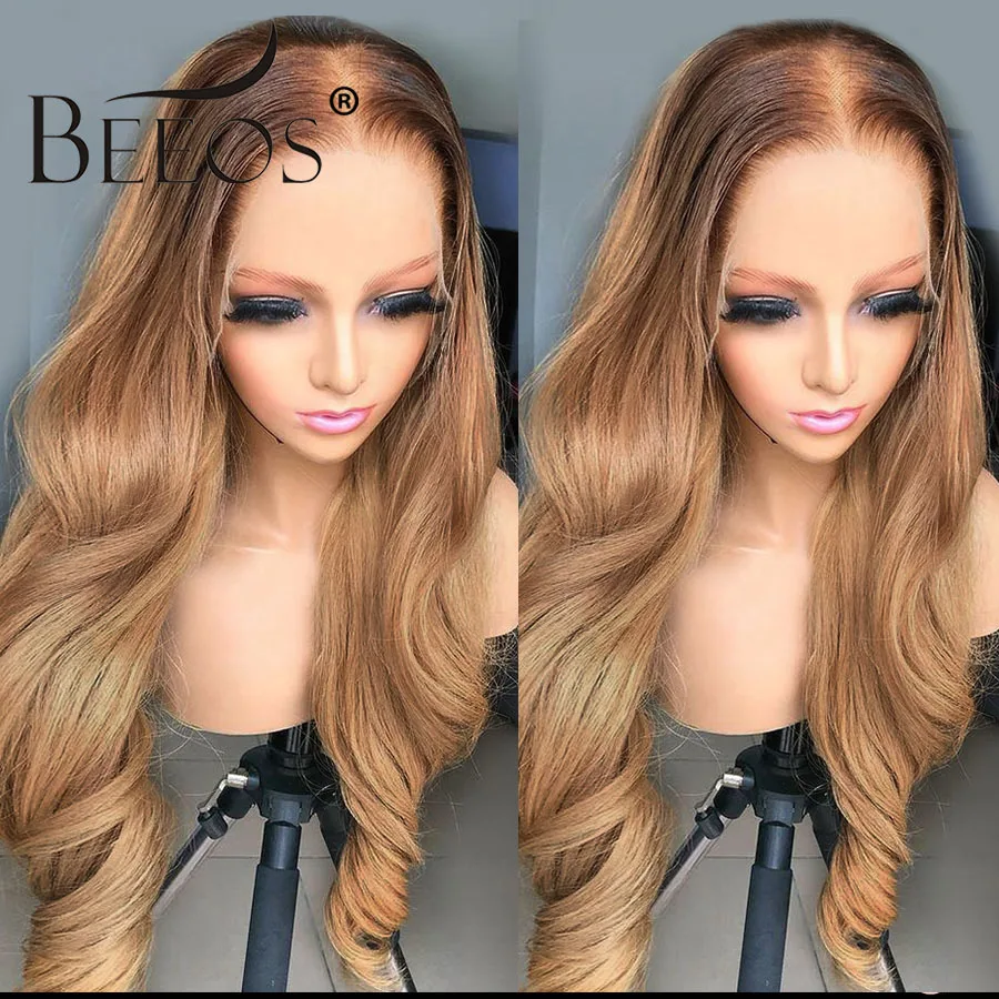 Ombre Honig Blonde 13x6 HD Spitze Frontal Perücke Körper Welle HD Transparent Spitze Front Menschliches Haar Perücken für Frauen Vor gezupft Brasilianische