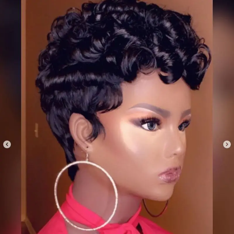 WIGERA Synthetic Cheap Black Short Curly  Cute HairStyles Finger Waves Elegant Charming Wig For Summer  Pretty Designs For Women