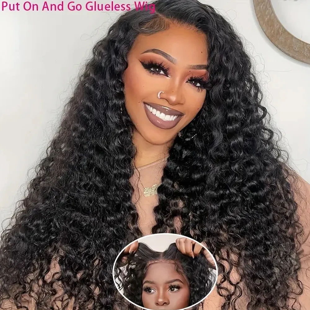 Wig Rambut Asli Tanpa Lem 250% Put On And Go, Pre Plucked Pre Cut 5x5 13x4 Deep Curly Wave Lace Closure Wig Rambut Asli Front Wig
