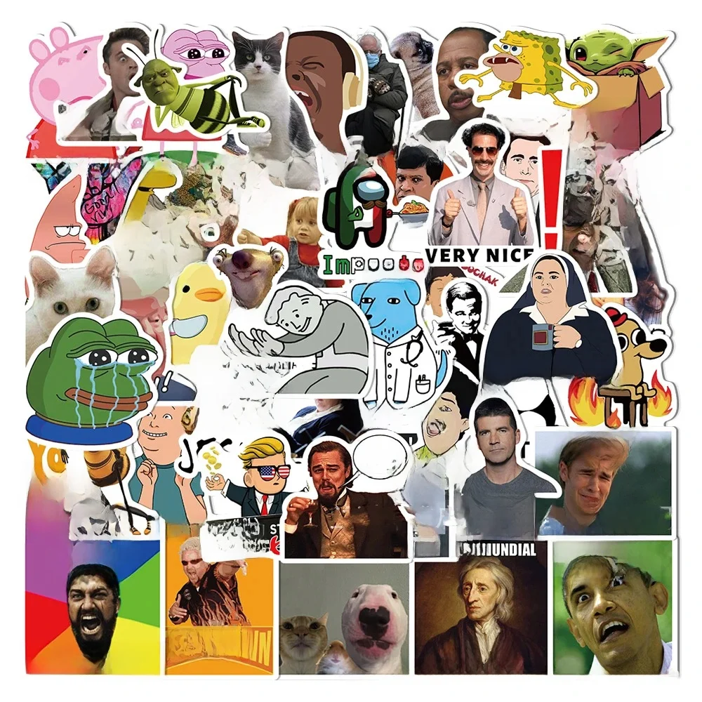 50 STKS Mix Leuke Meme Stickers Karakter Parodie Uitdrukking DIY Auto Bagage Koffer Klassieke Speelgoed Decals Graffiti Sticker Pack - afbeelding 2