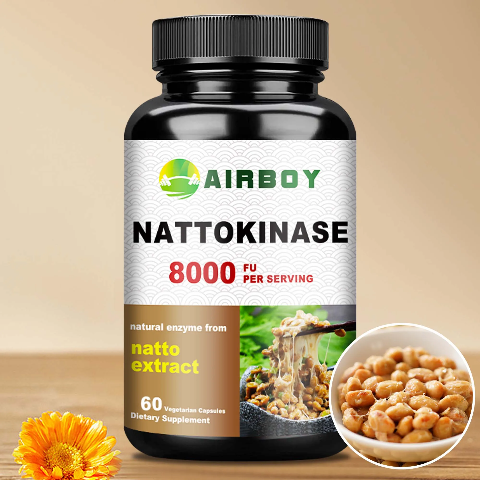 Nattokinase Supplement - Promotes Blood Circulation, Heart and Blood Vessel Health - 60 Capsules