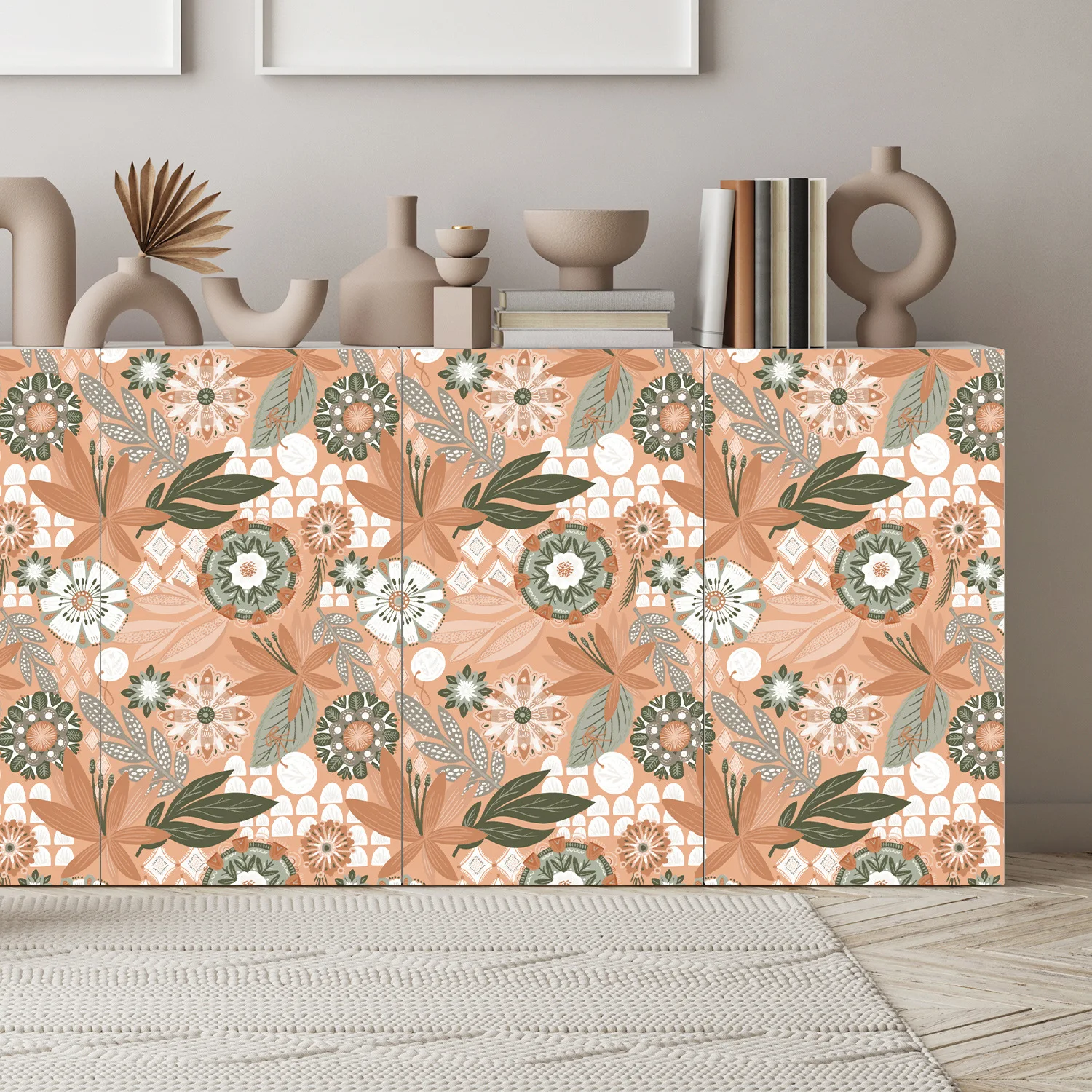Terracotta Boho Mandala Floral Peel and Stick Wallpaper Retro Ethnic Botanical Self Adhesive Removable Contact Paper Waterproof