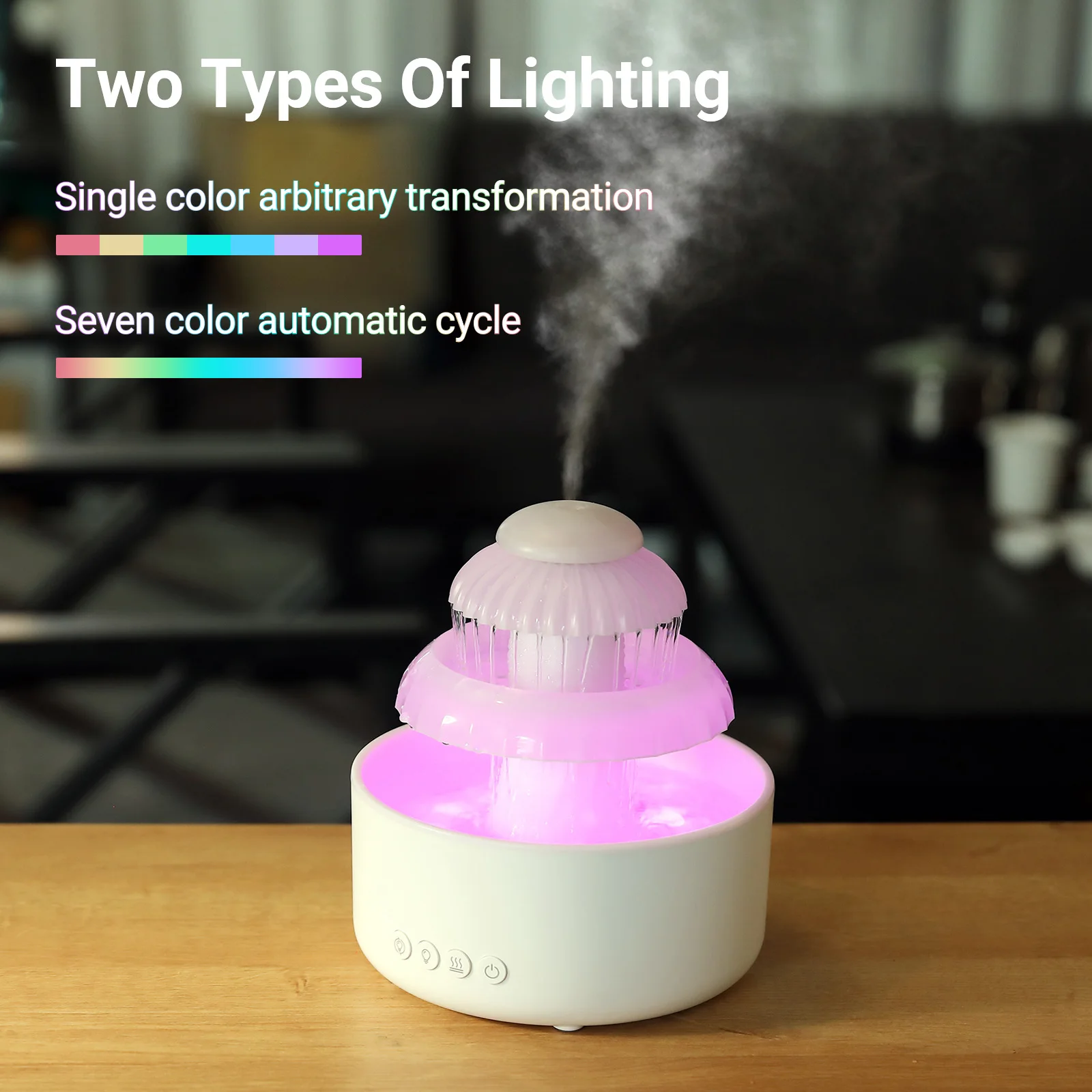 600ml waterfall Humidifier Diffuser Sleeping Relaxing Rain Cloud Water Drip USB with 7 Color night Light for Home Office Bedroom