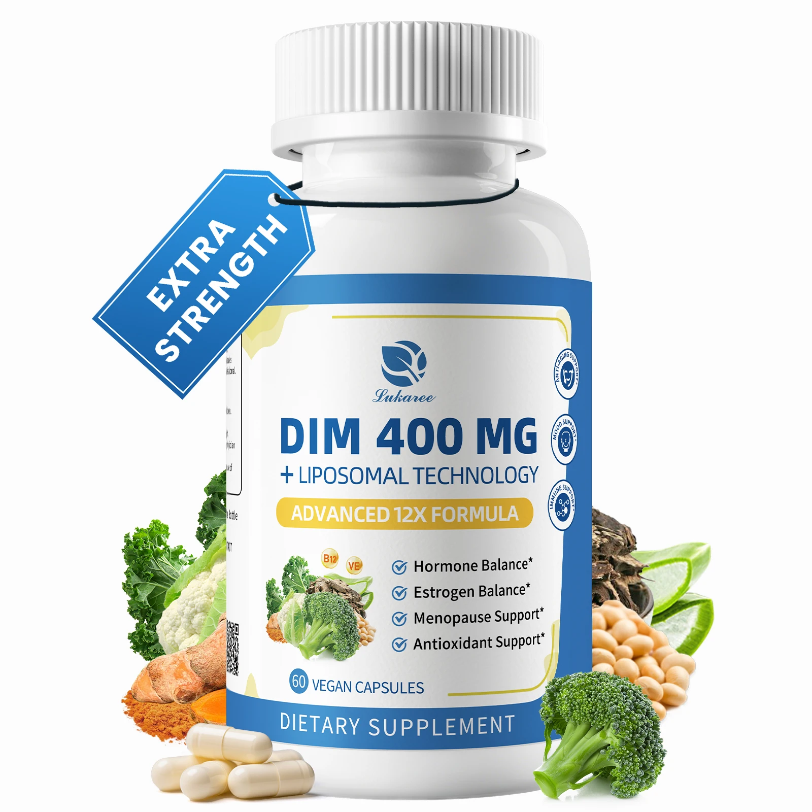 

Lukaree 400MG DIM Supplement for Women Hormone Imbalance with Black Cohosh,Soy Isoflavones &Alpha Lipoic Acid,Vegan Mood Health