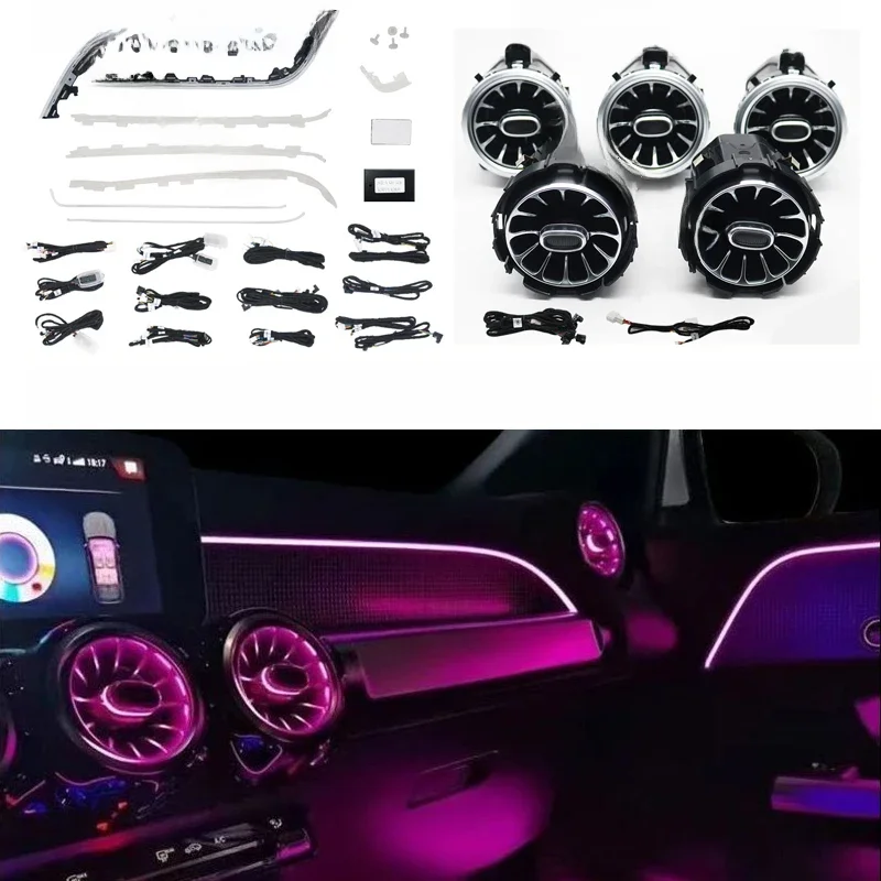 Dekoracyjna lampka LED do deski rozdzielczej i drzwi do Benz GLA H247 B W247 GLB X247 MB, 64-kolorowe oświetlenie otworów wentylacyjnych, dyszy i głośników wysokotonowych, oświetlenie ambientowe. — zdjęcie 2