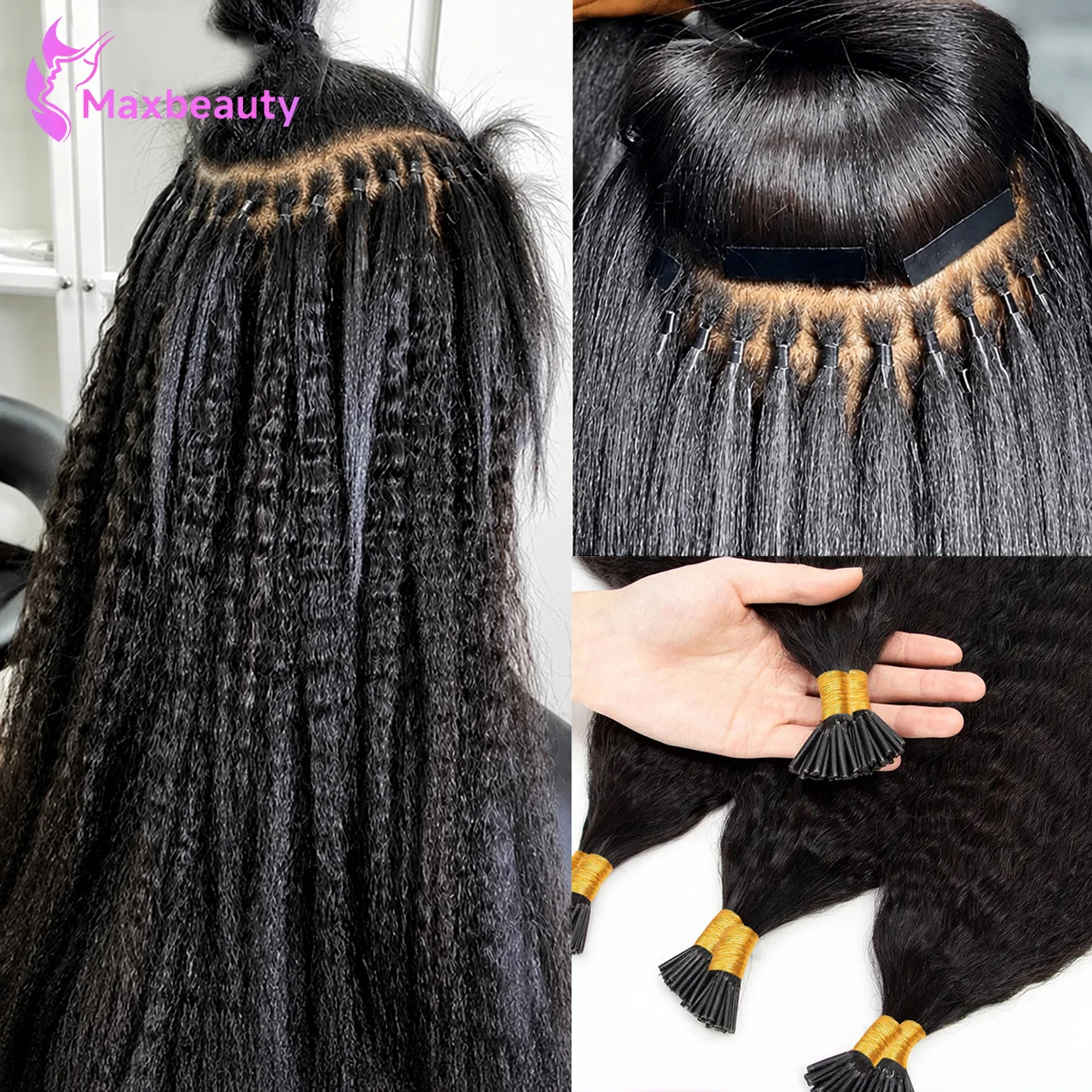 Human Hair I Tip Hair Extensions Kinky Straight Microlinks I Tip Hair Extensions 100% Virgin Remy Human Hair 50G 50 Strands/Pack