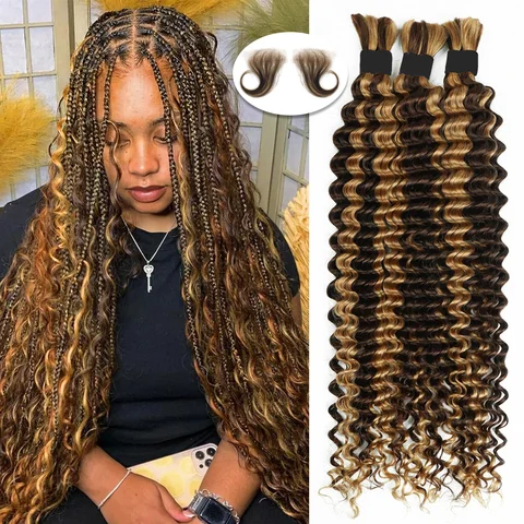 Highlight 613 Curly Boho Braids Human Hair Bulk Braiding Hair Burgundy 99J Blonde Deep Wave 100% Human Hair Extensions Bundles