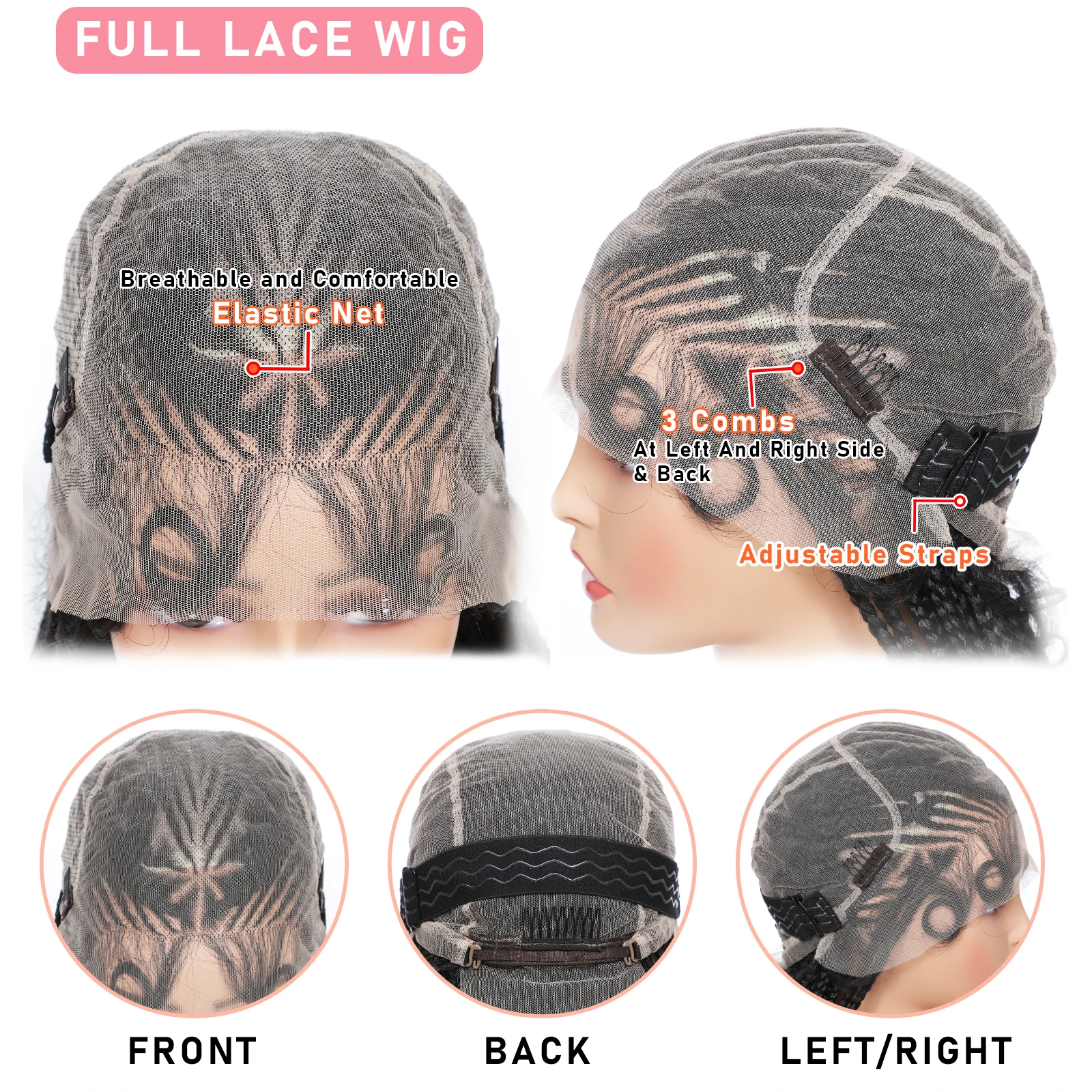 36Inch Senegalese Twists Synthetic Full Lace Braided Wigs for Black Women Box Braid Knotless Lace Front Braid Wig with Baby Hair