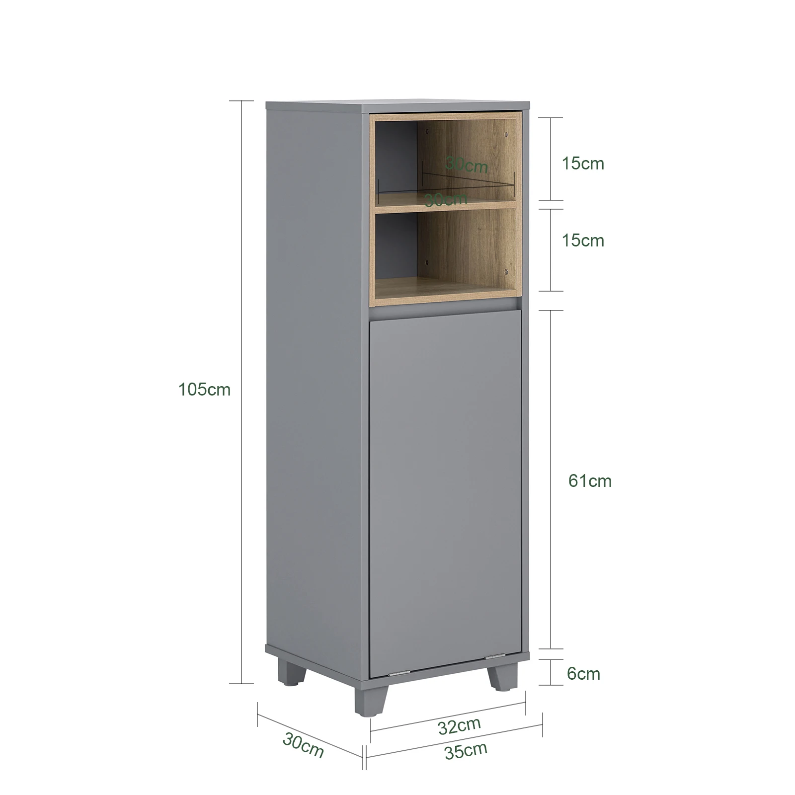 SoBuy BZR146 Wäscheschrank mit ausklappbarem Wäschesack schmal Badezimmerschrank mit 2 Fächern 35x105x30cm – Detail 1