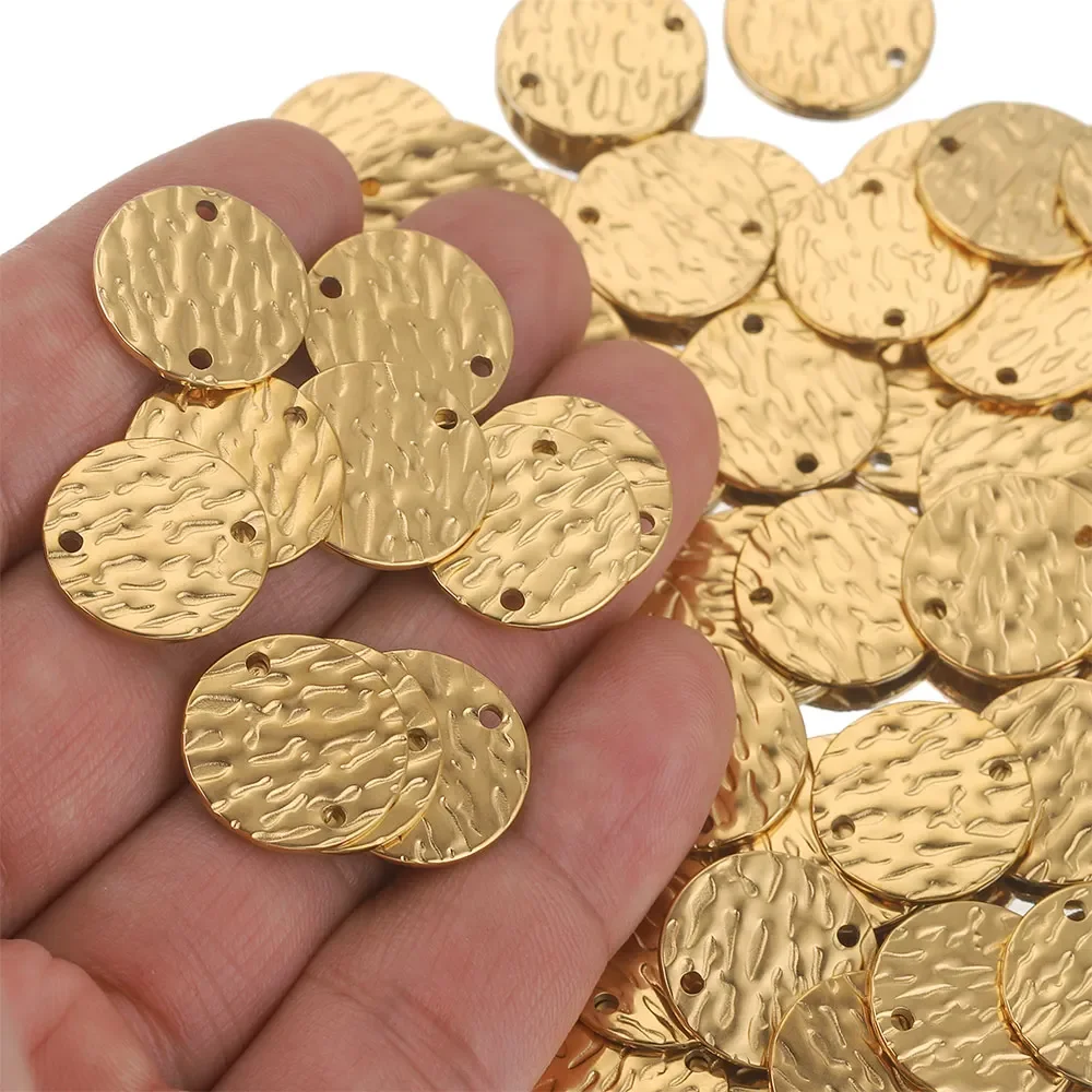 Alisaya 20 pièces Lot en acier inoxydable Double trou Texture cercle plaqué or boucles d'oreilles breloques connecteurs pour la fabrication de bijoux fournitures en gros 3