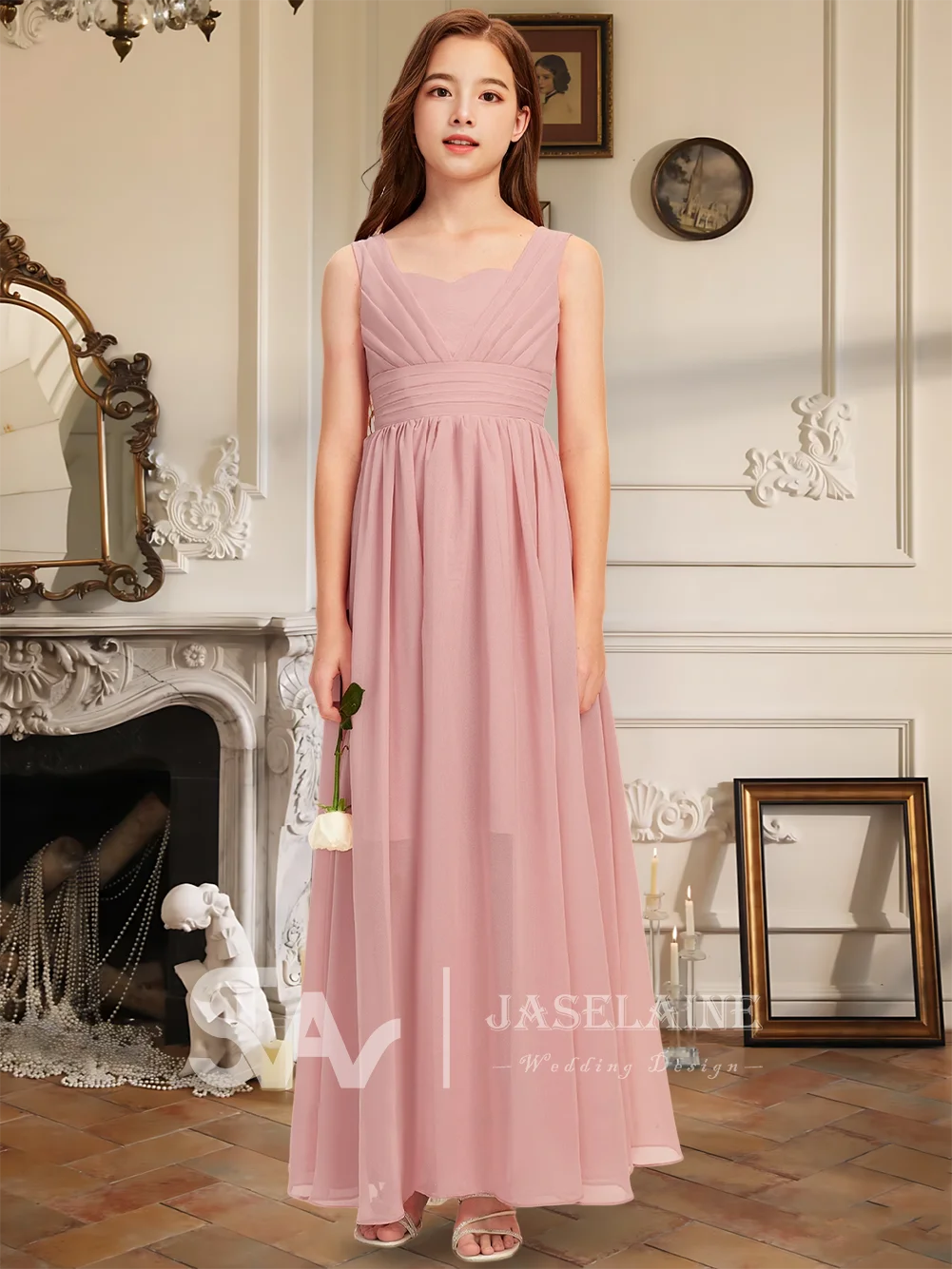 Элегантное асимметричное шифоновое платье трапециевидной формы для подружек невесты, платье с цветочным узором для девочек, торжественное летнее платье для свадебной вечеринки