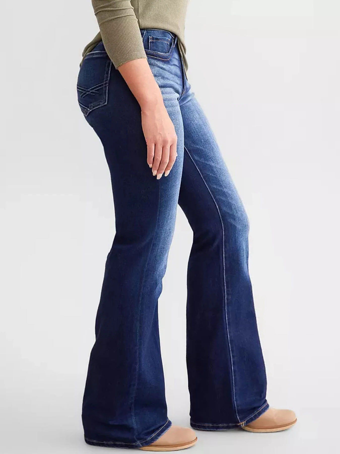 Jeans rasgados elásticos femininos, jeans desgastados para mulheres, jeans bootcut, levantamento de bumbum, controle de barriga, cintura alta