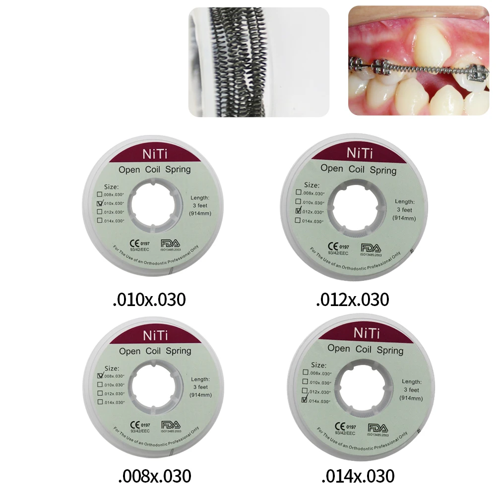 

1 рулон 018/012/010/014 дюймов 914 мм/шт. Стоматологическая ортодонтика Niti открытые спиральные пружины