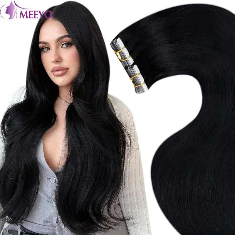 Plester rambut lurus dalam ekstensi rambut ekstensi rambut manusia ekstensi hitam alami 50g/Pak untuk wanita 20 buah pita rambut Brasil di # 1B