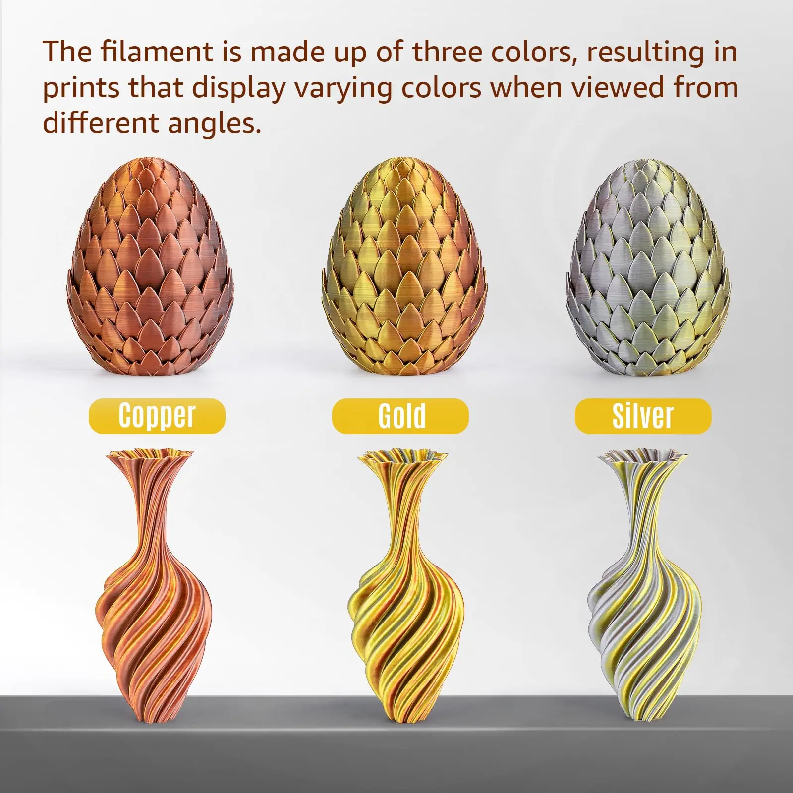 Filamento de impresora 3D PLA+ tricolor de seda, 1,75 mm, sin enredos, filamento bien enrollado, peso neto, carrete de 250 g, PLA Pro Plus, dorado y plateado